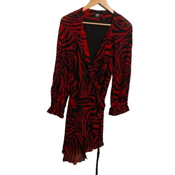 Pinko Wrap Dress Zebra Print Long Sleeve Red  Size 4 - Picture 5 of 11